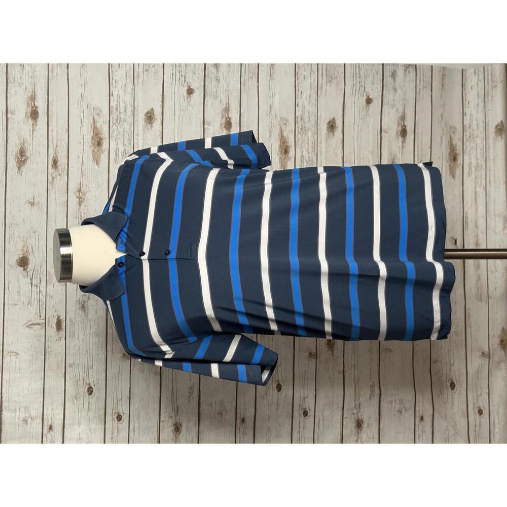 Nike Golf Dri-Fit activewear blue/grey striped polo shirt Size Large - Picture 1 of 7